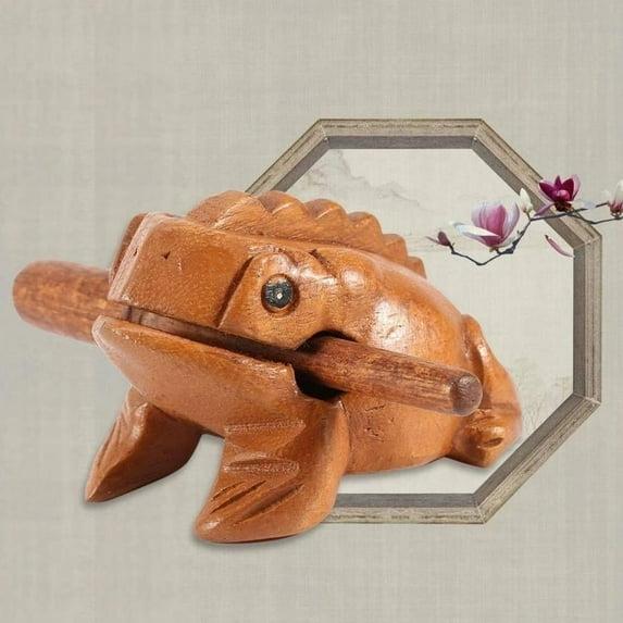 Wooden Frog, Percussion Instruments Frog Ornaments,Thailand Traditional Craft,Wooden Lucky Frog Croaking Musical Instrument for Home Office Yard Decor(8.8 CM)