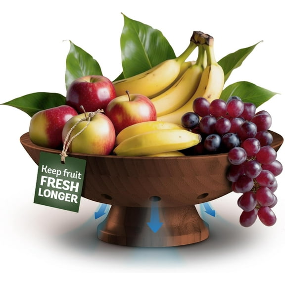 Fruit Bowl - 11-inch large brown wooden base bowlFruit Bowl - 11-inch Large Brown Wood Base Bowl