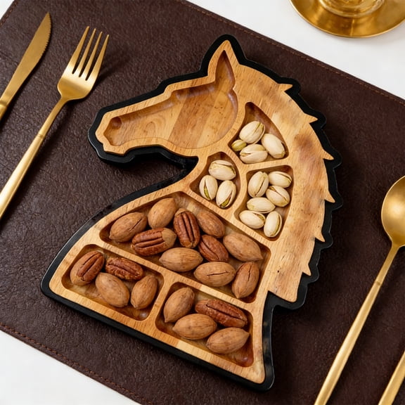 Wooden Fruit Tray,Easter Bunny Serving Tray,Partitioned Snack Organizer,Sturdy Natural Wood,Festive Table Display,Holiday Home Decoration Tray,Multipurpose Food Presentation,Party Serving Board