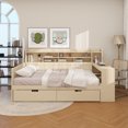 thumbnail image 1 of Wooden Full Size Daybed with Storage Shelves, Multi-functional Bed with Two Storage Drawers and Study Desk, Natural, 1 of 11
