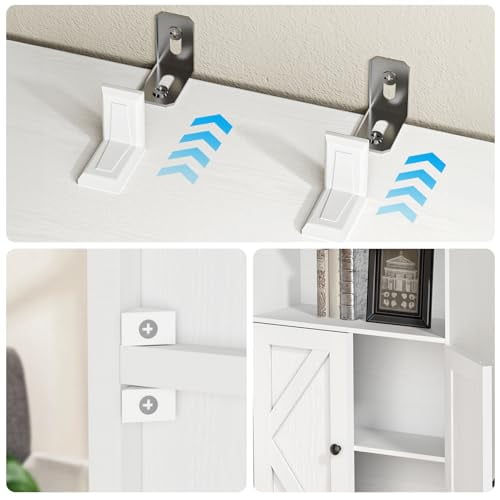 Wooden Functional Bookshelves and Bookcases with Doors and Cabinet ,Floor Standing 6 Shelf Display Storage Shelves 70.86 in Tall Bookcase for Home Office, Living Room,Bedroom (Industrial White)