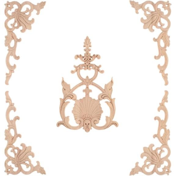 Wooden Furniture Appliques Handcrafted Unpainted Corner Onlays Decorative Carvings Suitable for Home Decoration Upgraded