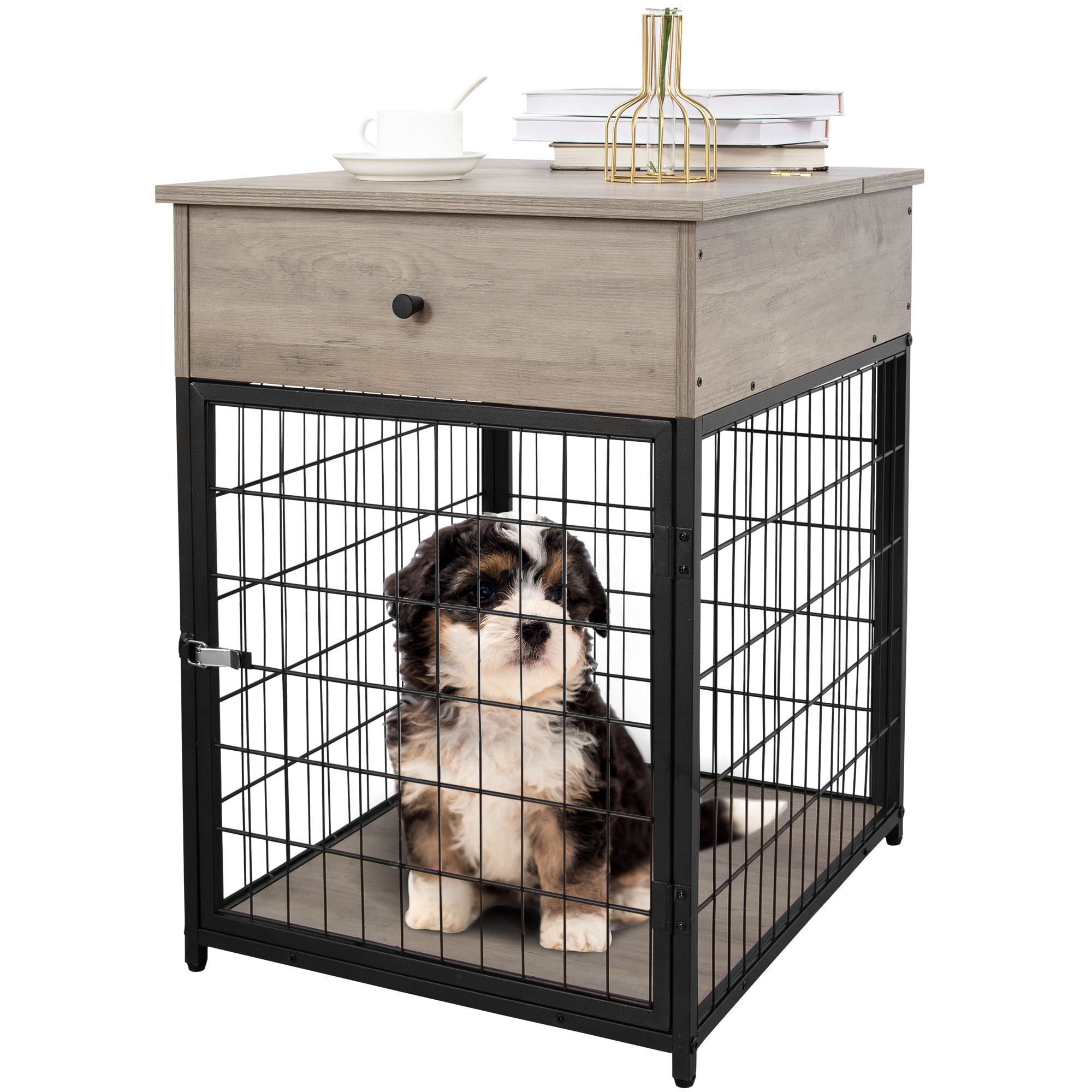Wooden Furniture Style Dog Crate End Table with Drawer Wood Pet Kennels Side Table Bed Nightstand Dog House Indoor Use Chew Proof Easy Installation Walmart