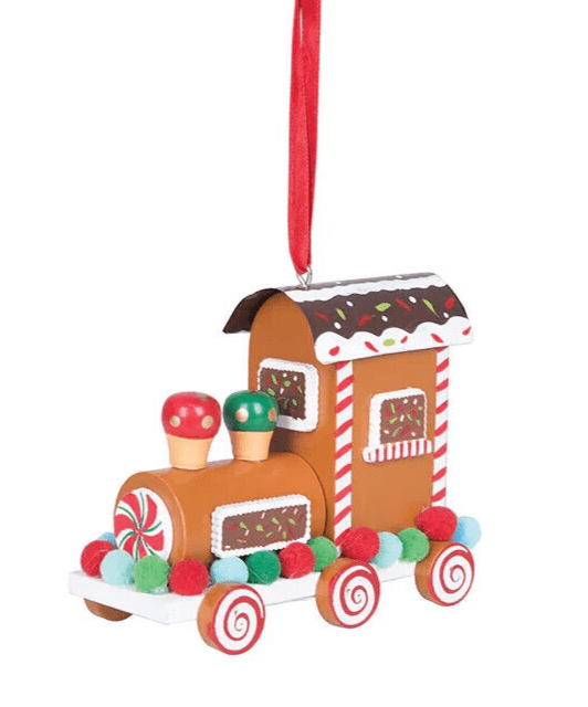 Wooden GUMDROP GINGERBREAD TRAIN Christmas Ornament, by Gallerie