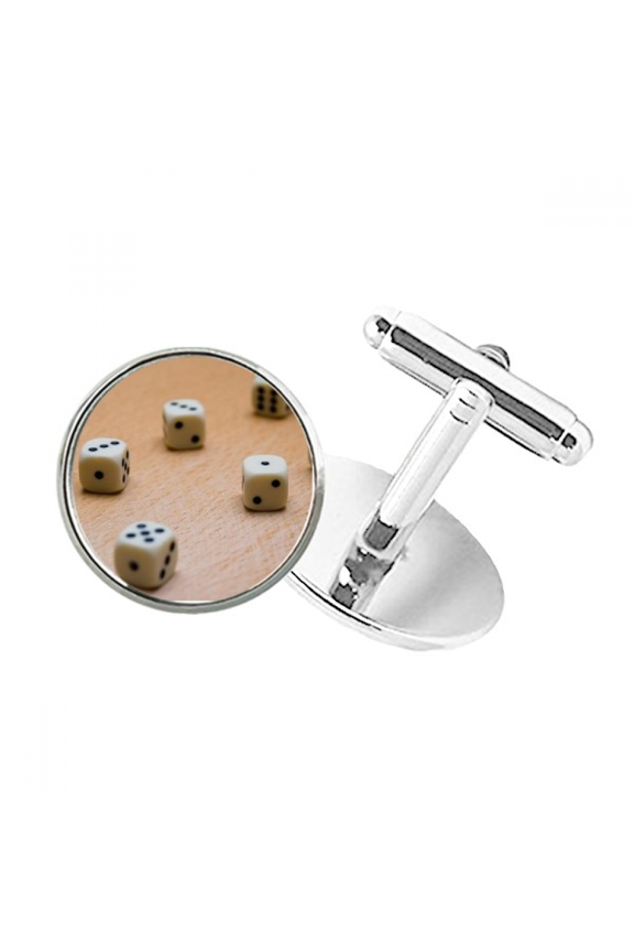 Wooden Gambling Dice Photo Round Button Cuff Clip Stud Cufflinks