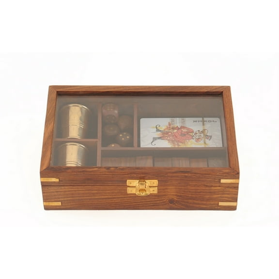 Wooden Game Set with Brass Goblet