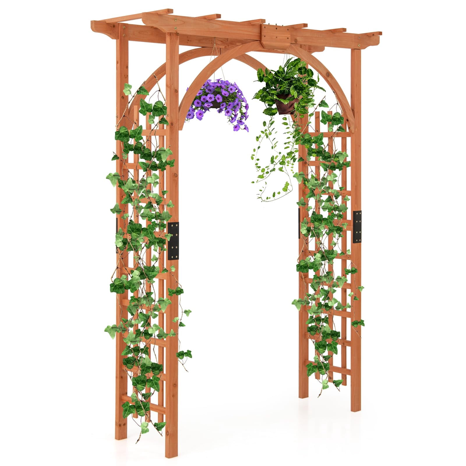 Wooden Garden Arbor Archway with Decorative Hanging Roof and Side ...