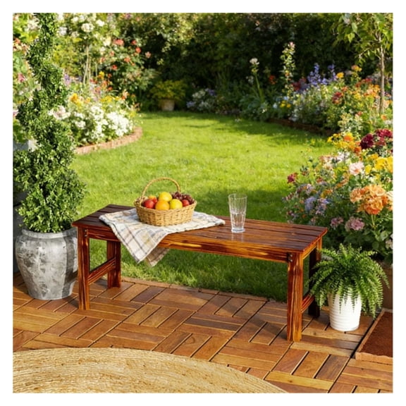 Wooden Garden Bench - 2 Seat Outdoor Bench - Carbonized Pine Park Bench - Porch Patio Furniture - Rustic Terrace Chair