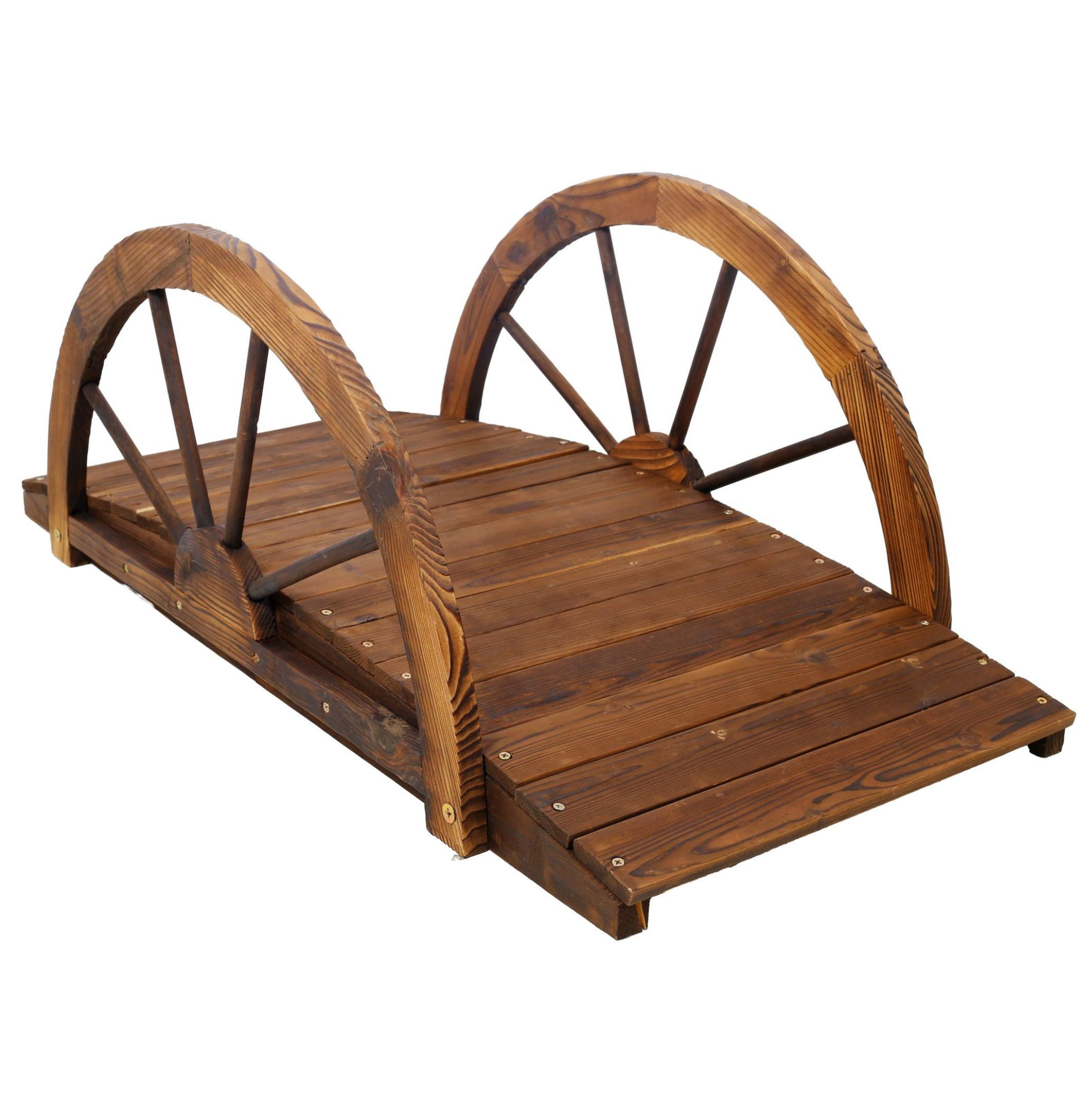 3ft Sign Post Wooden Garden Bridge 3.3ft - Arched Footbridge with Railings, Stained ...