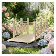 Wooden Garden Bridge - 5ft Pedestrian Overpass Arch Bridge - Fir Wood with Rails for Garden, Pond, Landscaping - 264lbs Capacity, Natural Finish