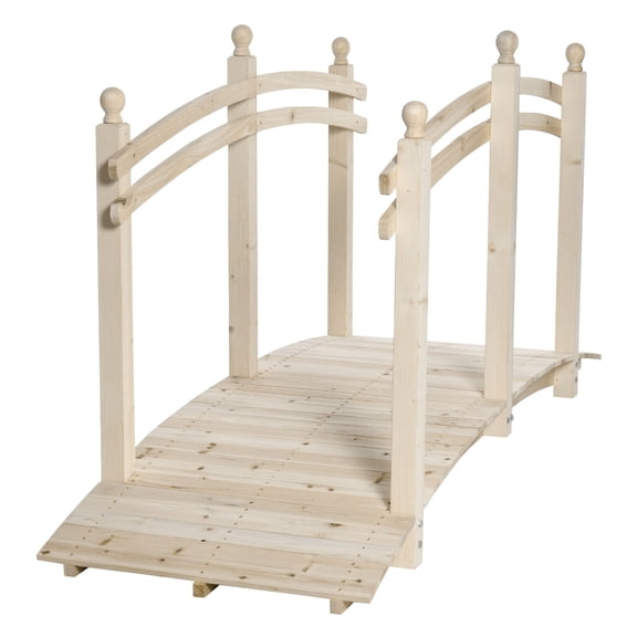 Wooden Garden Bridge - 7.5 ft Arch Bridge with Rails - Natural Fir Wood Outdoor Footbridge for Ponds, Creeks, Backyard Decor