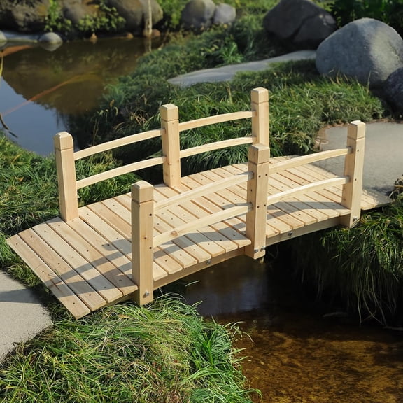 Wooden Garden Bridge Classic Wooden Arch Footbridge with Safety Railings, 530 lbs Capacity, Decorative Pond Bridge Landscaping for Outdoor Garden Yard Backyard Creek Farm, Natural