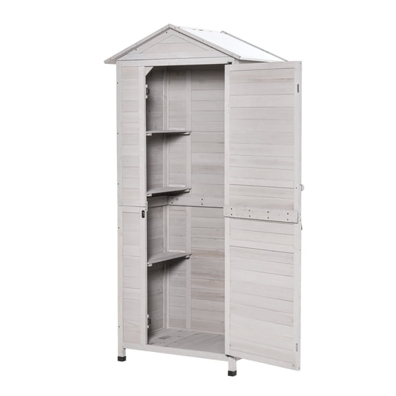 Wooden Garden Cabinet 4-Tier Outdoor Storage Shed Lockable Organizer w/ Foot Pad