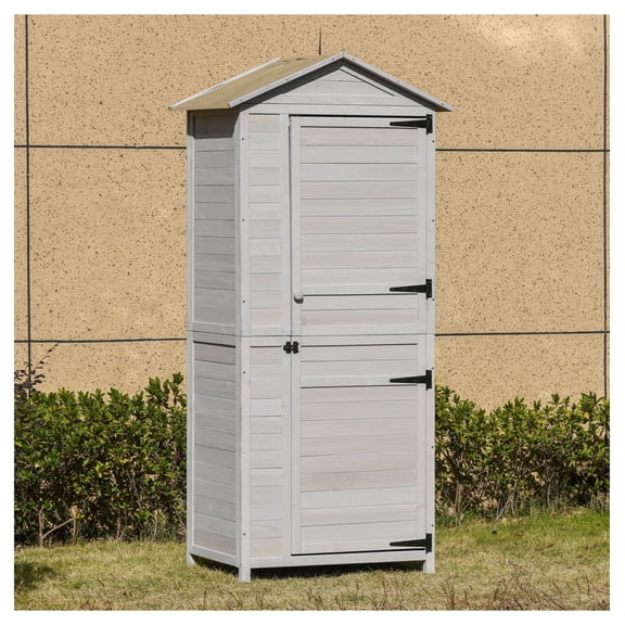 Wooden Garden Cabinet - 4 Tier Outdoor Storage Shed - Lockable Organizer w/ Handle - Garden Tool Storage