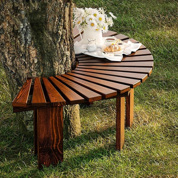 Wooden Garden Curved Bench, Half Round Outdoor Tree Bench, Wrap Around Park Backless Bench Outdoor Furniture, Garden Stool Patios Lawn Tree Chair Solid Wood Slatted Seat (1/2 Round)