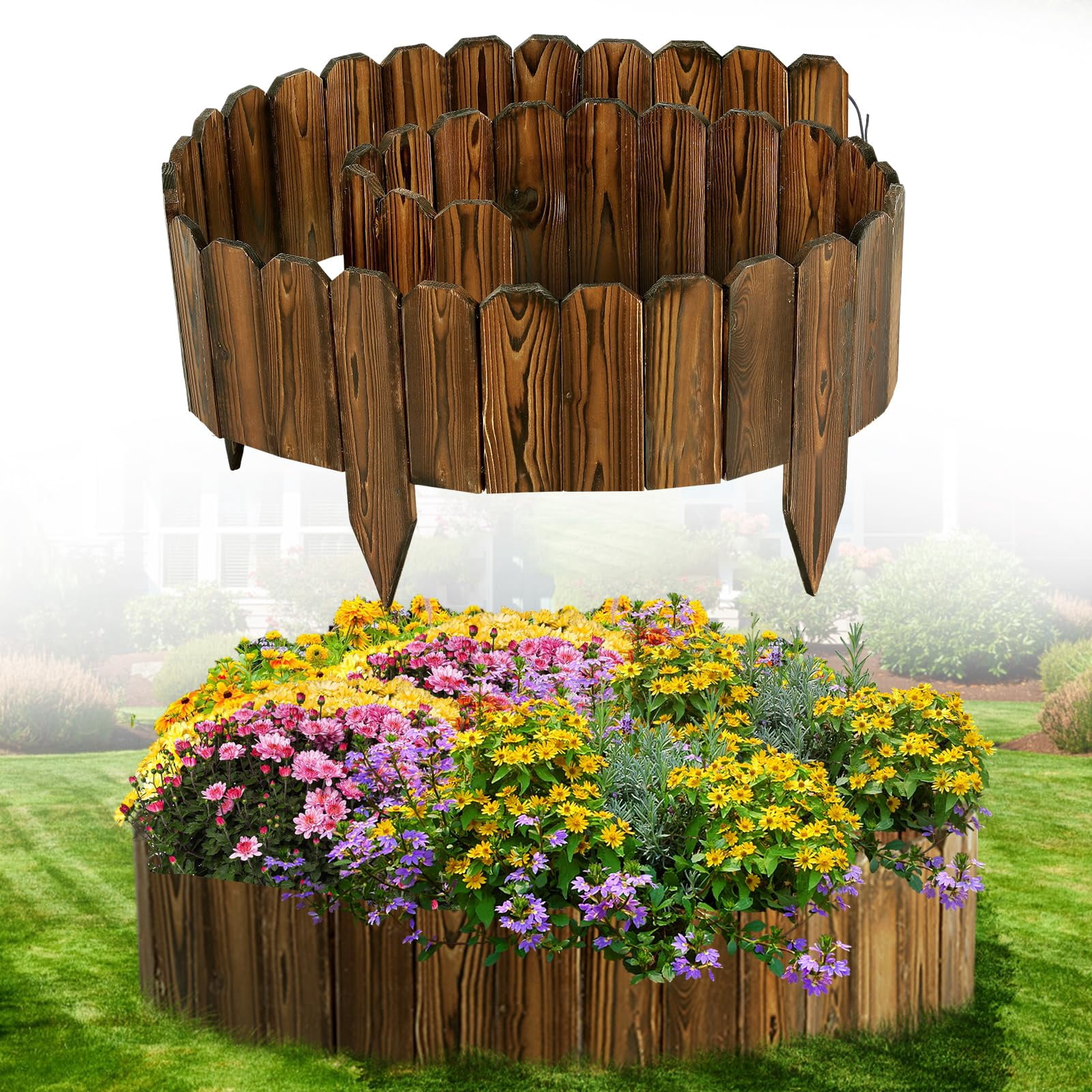 Wooden Garden Edging - RRF12 11.8ft x 8in Weather-Resistant Pine ...