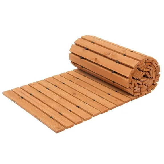 Wooden Garden Pathway, 12 ft L x 22 in W, Non-Slip Straight Garden Walkway, Roll Out Cedar Outdoor Walkway Path with Wire Rope Connection, Decorative Garden Paver for Backyard Wedding Party