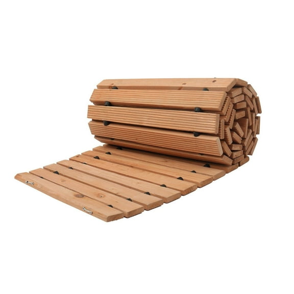 Wooden Garden Pathway, 8ft x 17in, Curved Cedar Walkway Roll, Non-Slip Outdoor Lawn Paver for Backyard, Boardwalk, Wedding - Easy Assembly