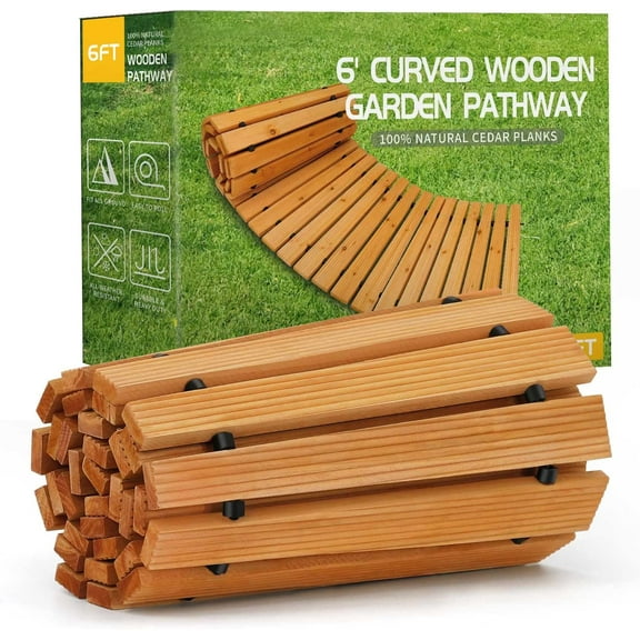 Wooden Garden Pathway,Outdoor Roll Out Cedar Curved Walkway,Patio Path Decorative Garden Boardwalk Walkways,Weather-Resistant Roll Up Beach Wood Road Floor,Wedding Party Pathways