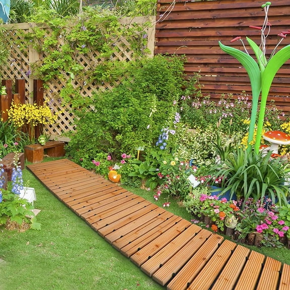 Wooden Garden Pathway Outdoor Roll Out Cedar Walkway Patio Path Decorative Boardwalk Weather Resistant Roll Up Beach Wood Road for Wedding Party Pathways 8Foot