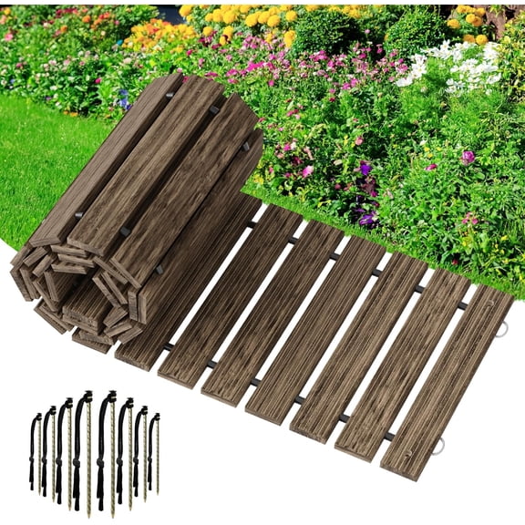 Wooden Garden Pathway Pavers for Outside,8.5FT Roll Out Straight Walkway Widened Plank Non-Slip Outdoor Patio Walkway Straight Path with 8 Stakes, Garden Lawn Boardwalk Backyard Walkway, Brown