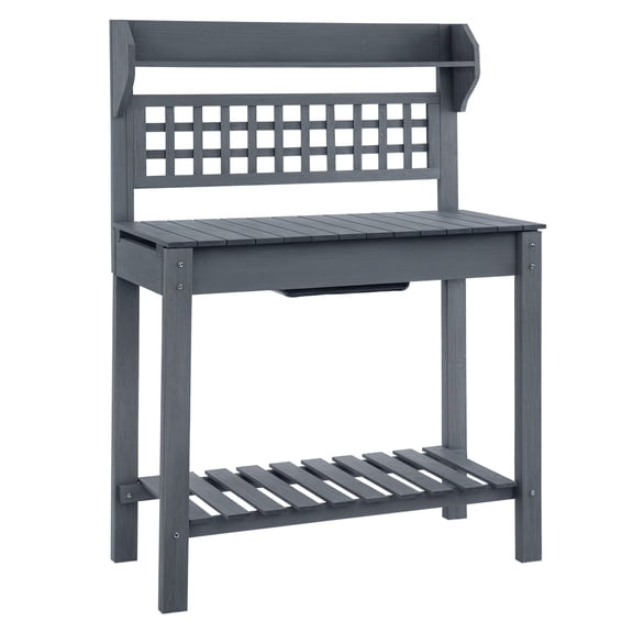 Wooden Garden Potting Bench - 39'' Outdoor Work Table with Storage & Sliding Tabletop - Gray