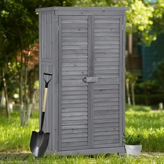 Goplus Outdoor Storage Shed, Wooden Garden Storage Cabinet with Lockable  Doors, Foldable Table, Hooks, Utility Tool Organizer with Shelves,  Waterproof