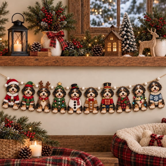 Wooden Garland Bernedoodle Christmas Outfits for Mantel Hanging Dog Lovers