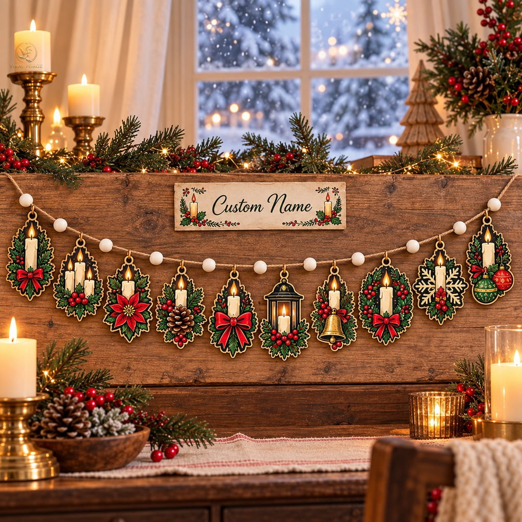 Wooden Garland Decor, Christmas Candle Ornaments with Beads for Mantel ...