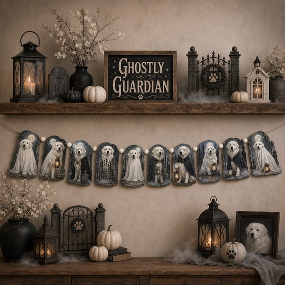 Wooden Garland Great Pyrenees Halloween Wood Hanging Decoration for Dog Lovers