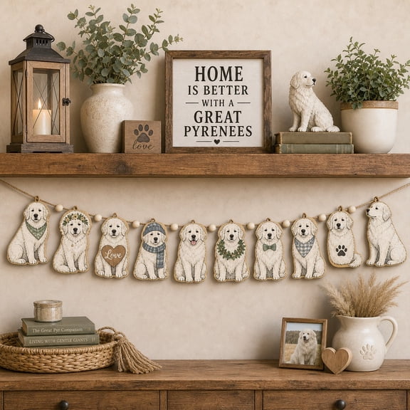 Wooden Garland Great Pyrenees Halloween Wooden Hanging Decoration for Dog Lovers