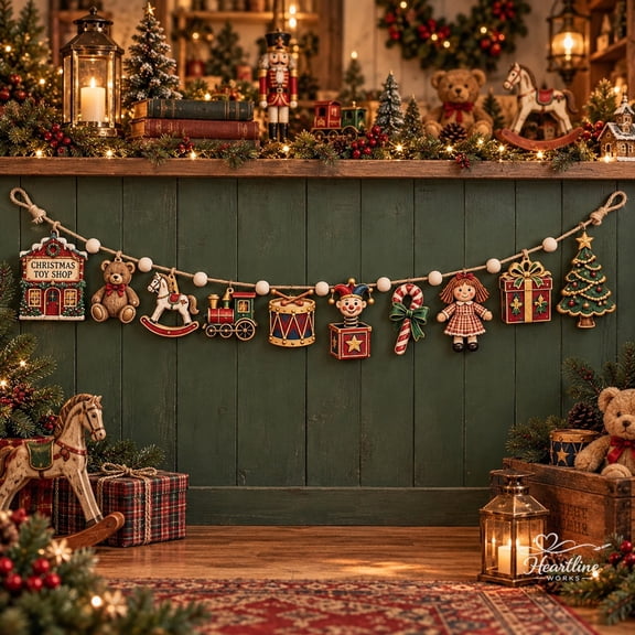 Wooden Garland Ornament Christmas Toy Shop Mantel Decor