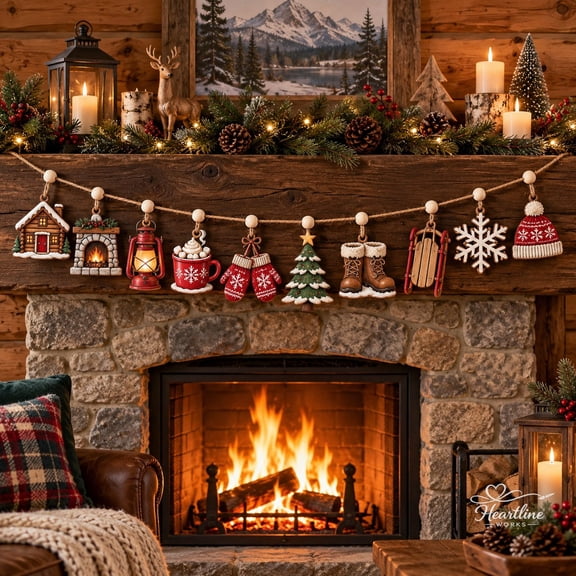 Wooden Garland Ornament Cozy Christmas Cabin Mantel Hanging for Holiday Hosts