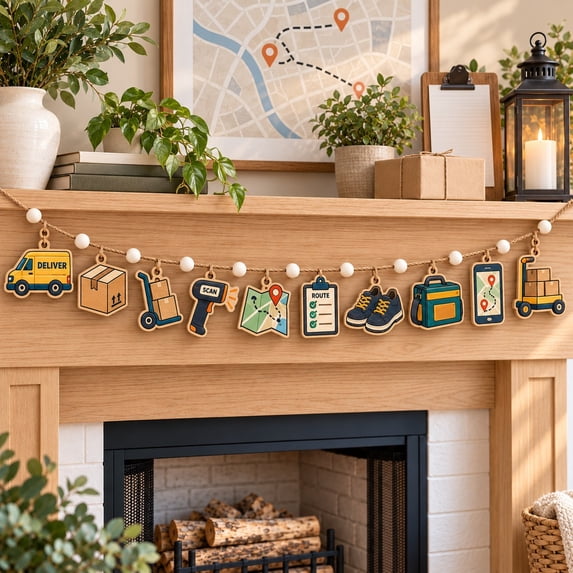 Wooden Garland Ornament Delivery Driver Icons for Mantel Display ...