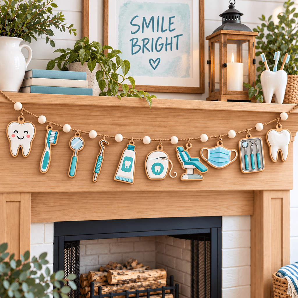 Wooden Garland Ornament Dental Icons for Dentist Office Reception ...