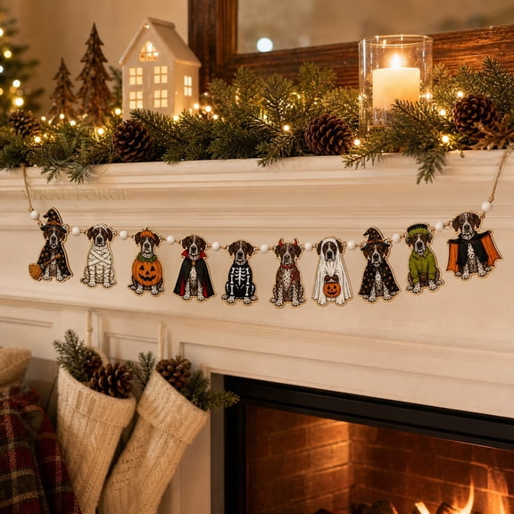 Wooden Garland Ornament German Shorthaired Pointer Halloween Beaded Hanging Decor for Dog Lovers