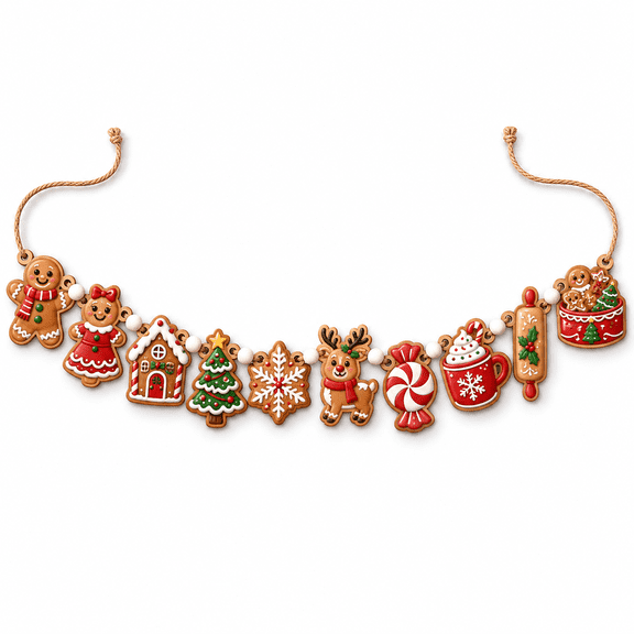 Wooden Garland Ornament, Gingerbread Bakery Mantel Accent for Christmas Hosts