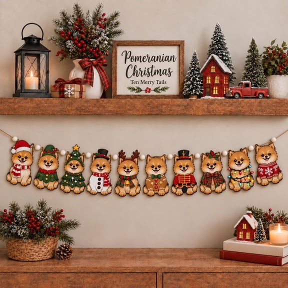 Wooden Garland Pomeranian Christmas Outfits Display for Dog Lovers