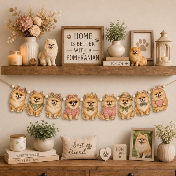 Wooden Garland Pomeranian Dog Halloween Hanging Decor for Pet Lovers