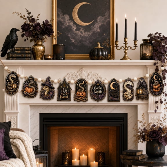 Wooden Garland Spooky Snake Halloween Wood Mantel Hanging for Gothic Halloween Decor