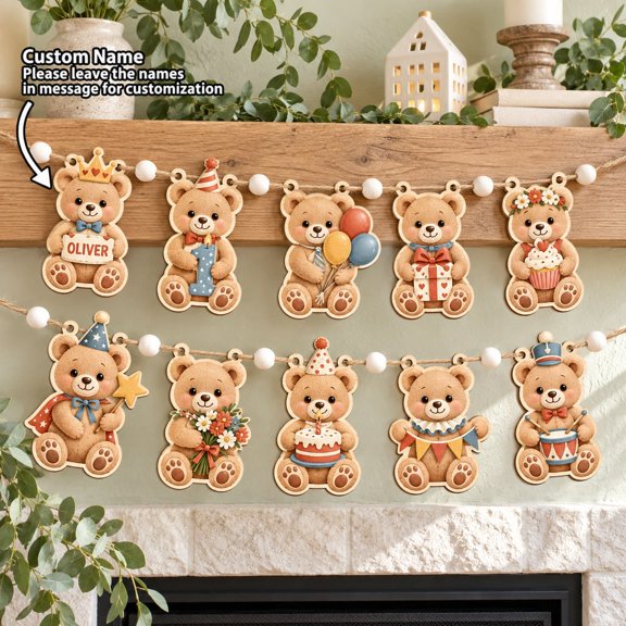 Wooden Garland Teddy Bear Theme Wood Wall Decor