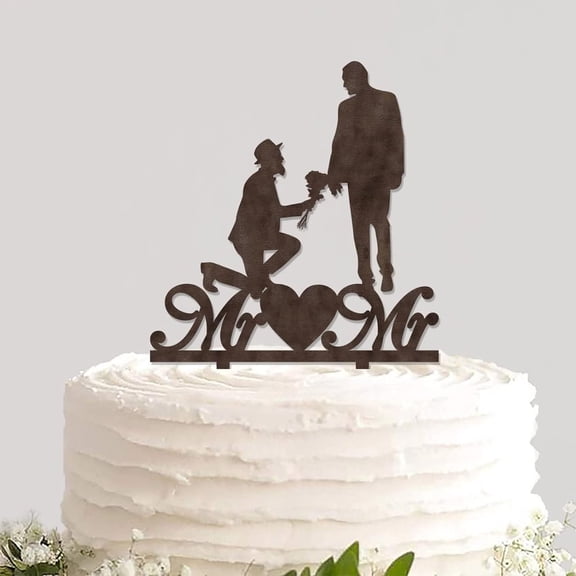 Wooden Gay Wedding Cake Topper Engraved Rustic Chic Wood Cake Insert Topper Mr And Mr Groom And Groom Party Cake Decor for Gay Wedding Party Decor Love Is Love Gay Wedding Gift