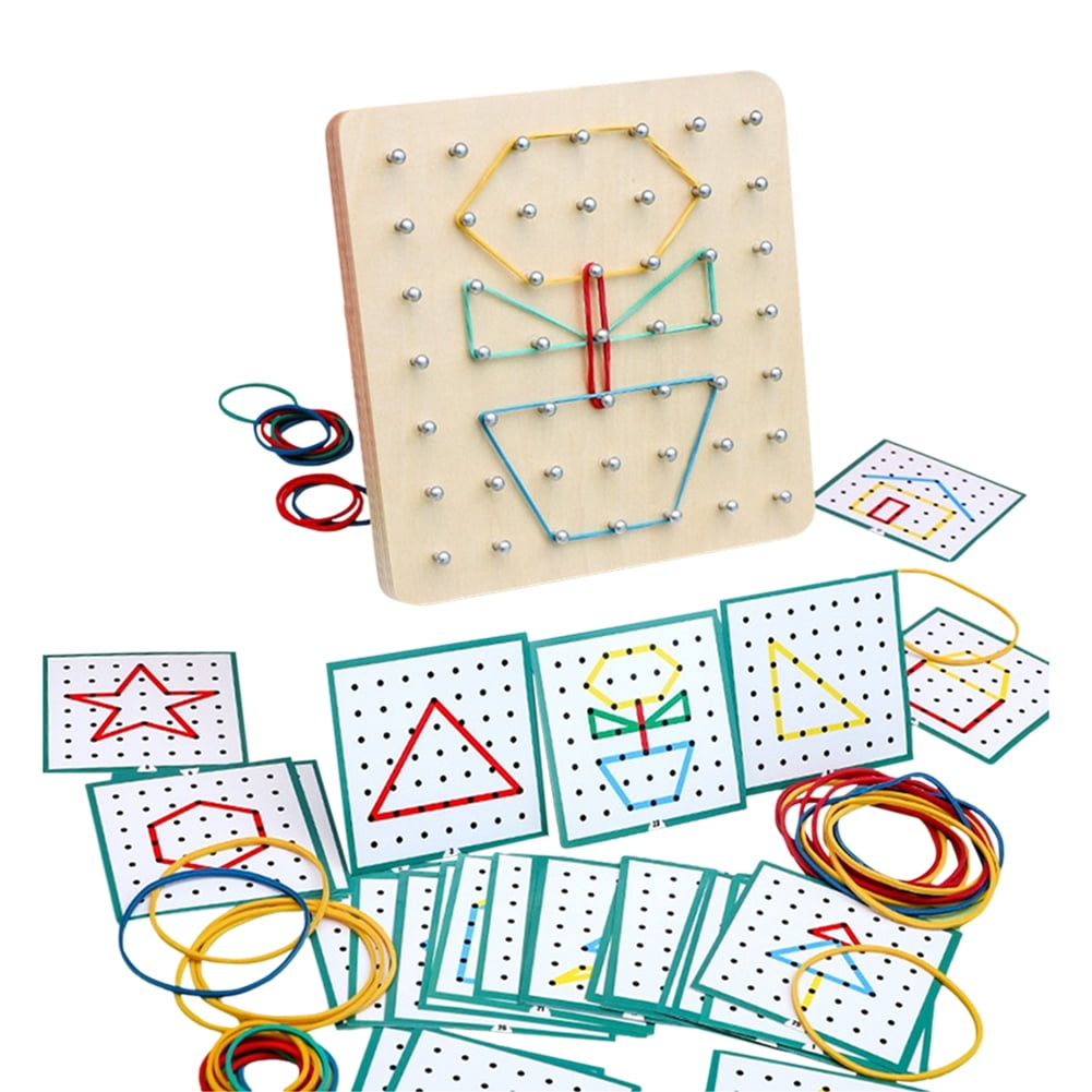 Wooden Geoboard Figures and Shapes Learning Toy, Small Pegboard 49 Nails