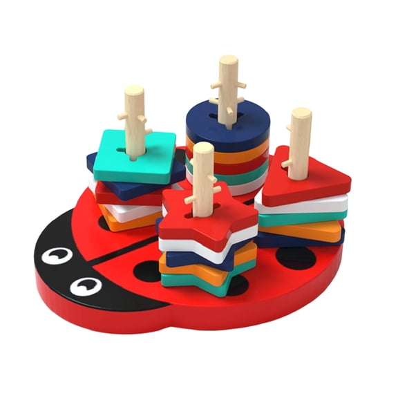 Wooden Geometric Puzzle Board Ladybug Base Stacking Shape Matching Block Toy Fine Motor Skill Training Cognitive Brain Teaser Set for Adults