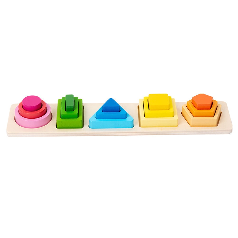 Wooden Geometric Toys Learning Puzzle Sorting Toddler Preschool Block 