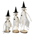 thumbnail image 1 of Wooden Ghost Halloween Decorations Indoor, Set of 3 Sizes Rustic Shelf Sitters with Fabric Ghost Figures, Halloween Table Home Decor for Tiered Tray, Mantel, Halloween Party Supplies, 1 of 12