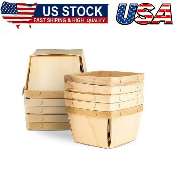 Wooden Gift Baskets (10 Pack); for Picking Fruit or Arts, Crafts and Decor; 4Square Vented Wood Boxes