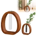 thumbnail image 1 of Glass Test Tube Vase with Walnut Wood Frame - Hydroponic Holder for Home & Office, Modern Flower Stand for Bonsai, Herbs & Small (Transparent Design), 1 of 6