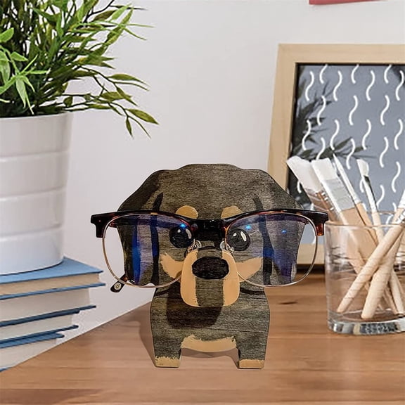 Wooden Glasses Stand - 5.3"x4.5" Desktop Eyeglass Holder, Decorative Sunglasses Organizer for Nightstand, Office Desk, Dresser and Bedside Table Decor