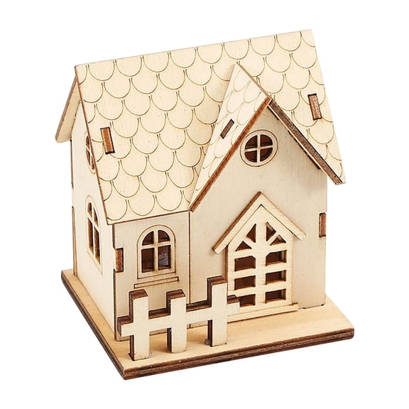 Wooden Glow Village Houses with Battery,Wooden handicrafts,LED Luminous Cabin Crafts,Home, Office, Living Room & Window Holiday Decorations